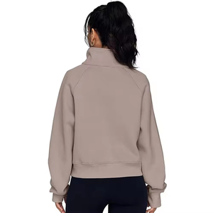 Sudadera con media cremallera de cuello alto para mujer, estilo único, manga larga, color liso - Product Image 2