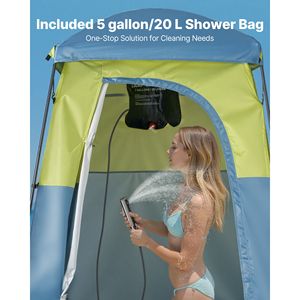 Tenda Doccia da Campeggio con Telaio in Alluminio, Spogliatoio Portatile a 1 Stanza con Sacca Doccia, Picchetti, Corde e Borsa per il Trasporto - Product Image 5