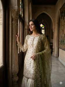 ชุดการาร่าผ้าไหมเฟนดี้แท้พรีเมียมปักลายหนัก พร้อมผ้าคลุมไหล่เนื้อนุ่ม – ชุดพื้นเมืองสำหรับงานเทศกาลและงานแต่งงานที่สง่างาม - Product Image 3