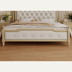Lit capitonné en bois massif de style européen classique avec tête de lit capitonnée, mobilier de chambre à coucher de luxe personnalisé pour appartement - Product Image 3