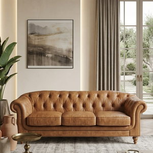 Sofá Moderno de Lujo de 3 Plazas en Cuero Genuino, Cómodo y Suave, para Apartamento, Villa, Hotel y Salón - Product Image 1