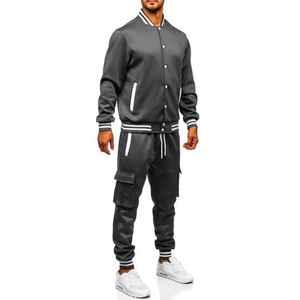 Ensemble de survêtement en cuir PU pour homme, 2 pièces, coupe slim, veste zippée et pantalon, tenue de haute qualité - Product Image 1