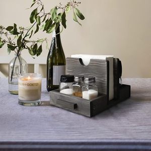 Adiba Home Decor Handmade Modern Wooden <b>Table</b> <b>Caddy</b> Napkin Holder Salt Pepper Shaker Organizer Eco-Friendly Free Standing - Product Image 3