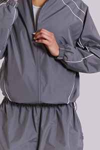 Vêtements de sport pour la gym, coupe-vent en nylon, deux pièces, bordures réfléchissantes, ensembles de jogging, coupe-vent en nylon froissé surdimensionné - Product Image 4