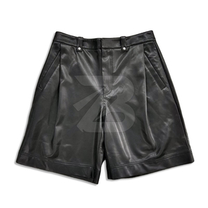 Shorts en similicuir PU pour hommes, personnalisables avec logo, noirs, amples, décontractés, style chino - Product Image 2