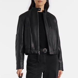 Chaqueta de cuero personalizada para mujer con cremallera en los puños, abrigo informal, chaqueta de motociclista de piel de oveja premium OEM para mujer, varios modelos - Product Image 4