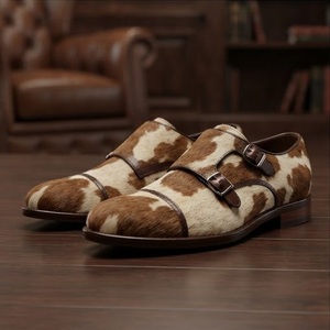 Zapatos de Vestir de Cuero Genuino con Estampado de Vaca, Cierre de Hebilla, Punta Redonda, para Todas las Temporadas, Calzado Formal para Hombre - Product Image 1