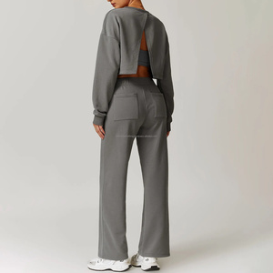 เสื้อกันหนาวเปิดหลังแบบลำลองสำหรับทุกเพศฤดูใบไม้ร่วง2024ชุดวิ่งเอวสูงระบายอากาศได้ชุดกางเกงวิ่งโลโก้มัดย้อมกิจกรรม - Product Image 4