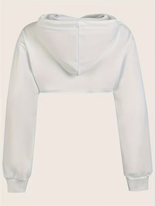 Lady 420GSM Fleece Cropped Hoodie Stand Collar <b>Pullover</b> <b>Jumper</b> Women Crop Hoodies Knitted Breathable Autumn Wear - Product Image 2