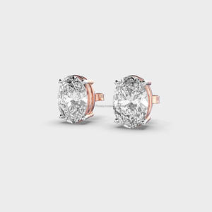 Luxury Oval Cut Diamond <b>Stud</b> Earrings 925 <b>Silver</b> Classic Solitaire Diamond Earrings For Women Wedding Jewelry - Product Image 4