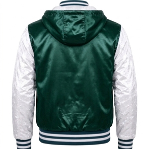 Men Woolen Solid Varsity Jacket <b>Hooded</b> Covered Button Front Logo Casual Windproof Polyester Winter <b>Coat</b> Premium Bomber - Product Image 2