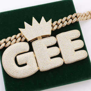 Collier chaîne avec pendentif lettre couronne en forme de glaçon, plaqué argent et or, incrustation de moissanite, bijoux hip-hop pour hommes - Product Image 2