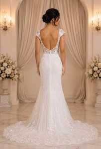 Elegante Vestido de Novia Vintage de Satén con Cuentas, Corte en A, Escote sin Tirantes, Largo hasta el Suelo, Tul, Cintura Natural, Bordado de Cristales - Product Image 2