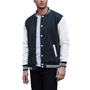 Premium Pick <b>Blue</b> Grey Letterman Jacket Contrast Sleeves Soft Material Comfortable Casual Fashion Style - Product Image 1