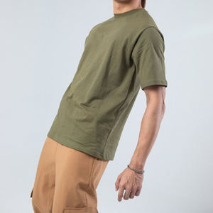 เสื้อยืดคอกลมแขนสั้นสำหรับผู้ชายสีเขียวมะกอกเสื้อลำลองคอกลมสำหรับ100% ผ้าคอตตอนถักสีทึบดีไซน์ว่างเปล่าสำหรับผู้ชาย - Product Image 2