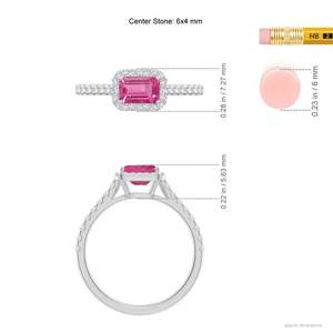 Anillo de Compromiso de Oro Sólido de 14K con Zafiro Rosa Corte Esmeralda y Halo, Hecho a Mano, Joyería Fina Personalizada para Boda o Compromiso - Product Image 4