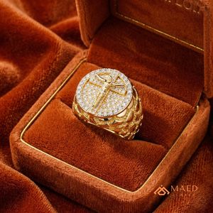 Anillo Cruzado de Moissanita Dorada para Hombre, Joyería de Moda Hip Hop, Anillo Elegante para Hombre - Product Image 5