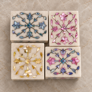 Rectangle Marble Jewelry <b>Box</b> with Mother of Pearl Inlay Floral Design Modern Thanksgiving Storage for Rings and <b>Earrings</b> - Product Image 1