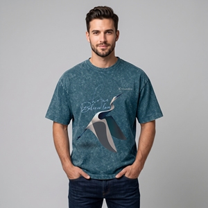 Camiseta Oversize Azul Tie-Dye de Manga Corta con Estampado de Espada para Hombre, Estilo Urbano, Cuello Redondo, Algodón, Estilo Vintage, Lavado Ácido - Product Image 5