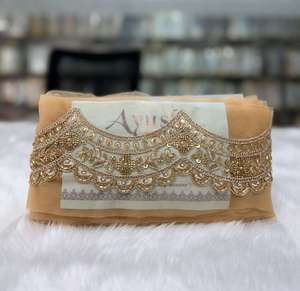 Wholesale Indian Ethnic Scalloped Lace Border Pearl Bead Mirror Work Hand Look <b>Kaftan</b> Saree Sewing Decorative Trim - Product Image 1