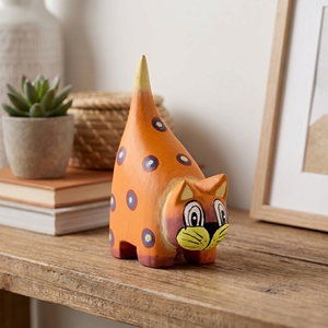 Figura de Cola de Gato Hecha a Mano en Madera de Albizia Naranja, Estatua de Animal Pintada a Mano, Decoración Rústica para el Hogar, Adorno de Jardín, Regalo - Product Image 2