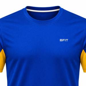 Camiseta Deportiva Bfit para Hombre, de Manga Corta, Secado Rápido, con Bloques de Color Azul y Amarillo, Cuello Redondo, Tejido de Poliéster, Corte Regular - Product Image 2