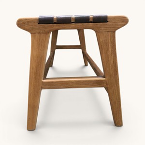 Muebles de Exterior Modernos de Madera de Teca, Banco de Madera Maciza con Correa de Cuero Tejida, para Entrada, Balcón, Jardín, Patio, Venta Directa de Fábrica al por Mayor - Product Image 4