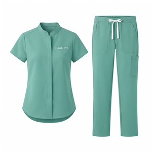 Ensemble de blouses d'infirmière Hawk Eye pour femmes, vert, manches courtes, pantalon, uniformes d'hôpital avec poches, tissu jersey - Product Image 1
