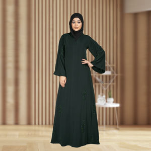 Abaya Islámica Modesta de Tela Nida con Delicado Adorno Floral de Cristal, Silueta Evase, Vestido de Oración Largo para Mujer - Product Image 3