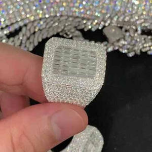 Premium Men's Hip Hop Engagement Gift Iced Moissanite <b>Solid</b> 925 Sterling <b>Silver</b> Rhodium Plated Cluster Baguette Cut Rings - Product Image 6