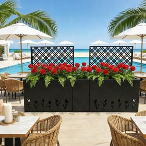 Set di 3 Fioriere in Metallo con Traliccio, Materiale PE, Orto Rialzato, Traliccio per Fiori, Schermo per la Privacy per Patio e Balcone, Stile Rustico - Product Image 6