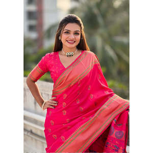 Pink Zari Woven Nath Yeola Paithani Silk Saree for <b>Club</b> <b>Dress</b>-Up - Product Image 1