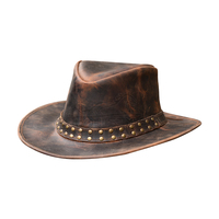 Chapeau de cowboy en cuir marron avec clous, unisexe, décontracté, pour l'extérieur, printemps-automne, taille adulte 56-58 cm, style western robuste