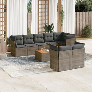 Ensemble de canapé de jardin modulaire en rotin PE gris et marron, 9 pièces, espace de vie extérieur confortable et élégant - Product Image 1