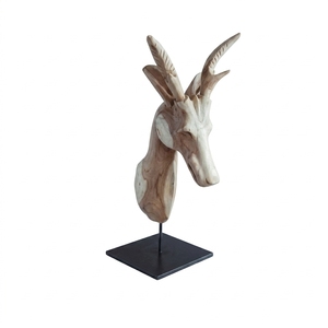 Bull Suge Stand Handcrafted <b>Wooden</b> Animal Head Sculpture <b>Rustic</b> Tribal Tabletop Decorative Artwork Metal Stand Home Decor Accent - Product Image 1
