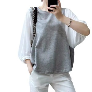 T-shirts pour femmes en polyester et coton, à manches mi-ballon, couleur unie, col rond, coupe ample et oversize, pour l'été, fournisseur OEM ODM - Product Image 1