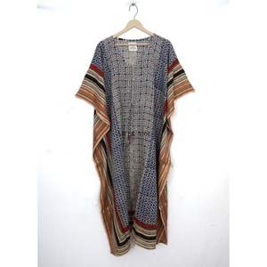 Vestido Túnica Largo y Sexy para Mujer, Tejido, Color Negro y Blanco, Elegante, para la Playa, de Algodón Orgánico, Estampado Floral, Kaftán Natural - Product Image 1