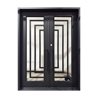 Portes d'entrée extérieures de luxe royales en fer forgé, antivol, résistantes à la rouille, montage facile, design cintrée, style moderne, battantes