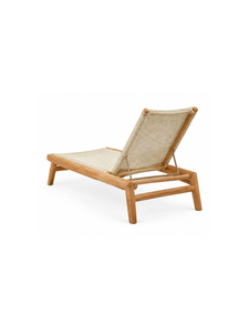Chaise longue en rotin avec structure en teck et design minimaliste pour la plage, la terrasse, le jardin, les meubles d'extérieur - Product Image 5