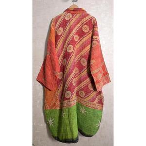 Chaqueta de algodón Kantha india vintage hecha a mano, abrigo largo bohemio con patchwork, ropa exterior estampada para mujer - Product Image 5
