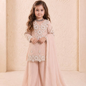 Ensemble Palazzo en Georgette Brodé Renard pour Filles, avec Kurta Ethnique à Manches Longues, Pantalon et Dupatta Fantaisie, Entièrement Cousu, Vêtements pour Enfants - Product Image 5