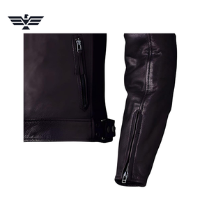 Blouson Moto Homme en Cuir Véritable Noir Respirant Rembourré Col Montant Fermeture Éclair Coupe Ajustée Couleur Unie Idéal Automne - Product Image 5