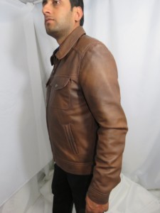 Chaqueta clásica de cuero vacuno marrón para hombre con cuello de camisa y bolsillos con solapa, chaquetas de moto con cremallera para hombre de alta calidad - Product Image 5