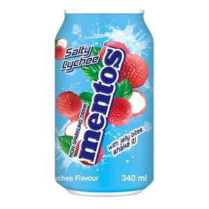 Boisson gazeuse Mentos Sparkling au goût de litchi salé 340ml, 24 par carton, vente en gros, boisson gazeuse rafraîchissante, nouveauté - Product Image 1