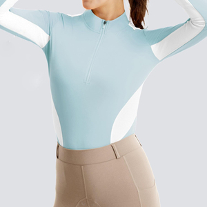 Women's Long Sleeve Equestrian <b>Top</b> with Breathable White Mesh Panel Design Anti-Bacterial & Quick Dry Spandex/Nylon Fabric - Product Image 4