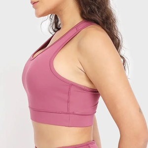 FITME SPORTS Women Sports Bra Racerback Scoop Neck Light Support Breathable Quick Dry Solid Color Yoga Activewear Crystal - Product Image 3