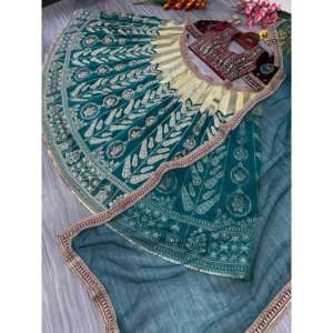 Lehenga choli ชุดปาร์ตี้ออกแบบสำหรับผู้หญิงพร้อมชุดทำงานด้ายสวยงาม - Product Image 6