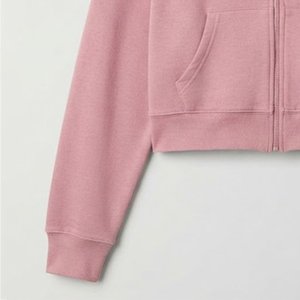 New Demand Custom Logo Women's Pink Hooded Zip-Up Sweatshirt Short Length Fleece Cotton Bamboo Fiber Autumn Winter Wear - Product Image 6