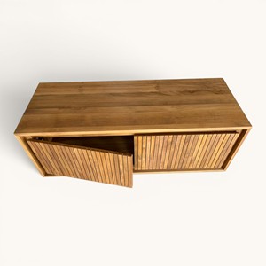 Mueble de Baño Moderno de Madera de Teca Sólida con Listones, Mueble de Baño de Lujo para Hotel, Montado en la Pared, con Listones Tipo Louvre y Puertas Dobles - Product Image 3