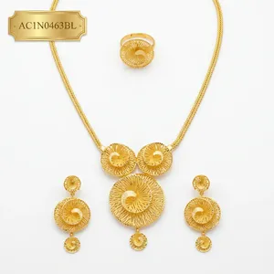 Luxury African Spiral Pendant Necklace Set Gold Plated Statement Jewelry for Nigerian Wedding <b>Bridal</b> - Product Image 3